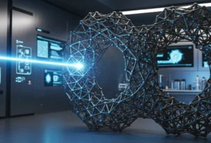 Uma estrutura geométrica complexa, produto da impressão 4D, a mudar de forma dinamicamente em resposta a um estímulo de luz.