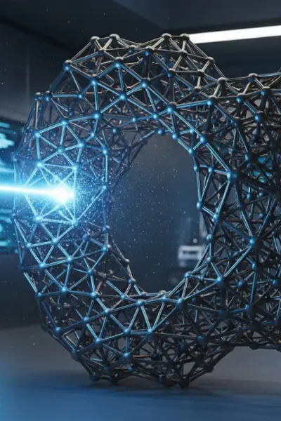 Uma estrutura geométrica complexa, produto da impressão 4D, a mudar de forma dinamicamente em resposta a um estímulo de luz.